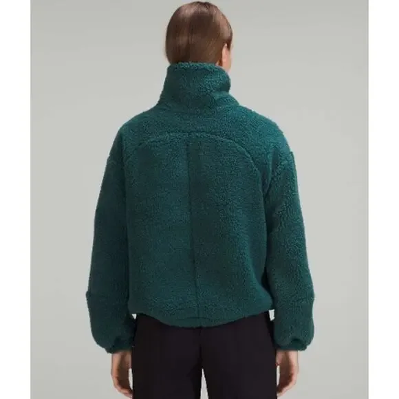 Lululemon Cinchable Fleece Zip Up 6 Green Jasper Plush High Neck Sherpa Athletic - Picture 9 of 16